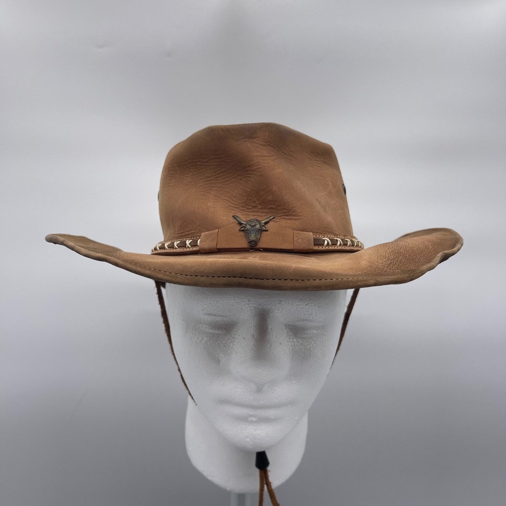Villano Hat Co Black Bart Mens Large Brown Leather Cowboy Outback Longhorn Hat